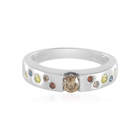 I2 Champagner-Brillant-Silberring