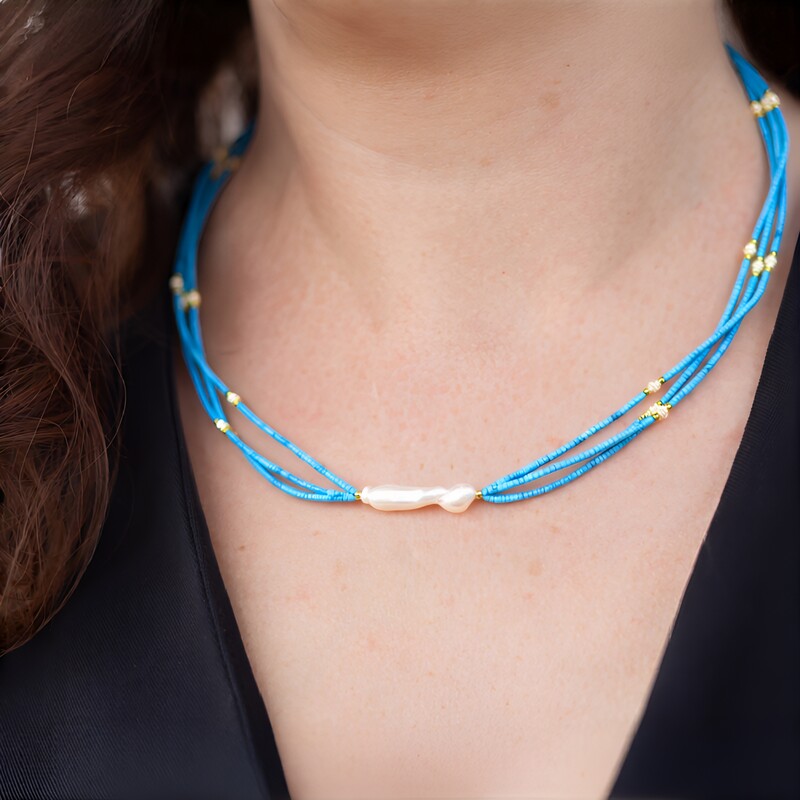 Collar en plata con Howlita azul (Riya)