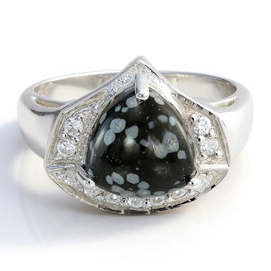 Anillo de hombre en plata con Obsidiana Copo de Nieve
