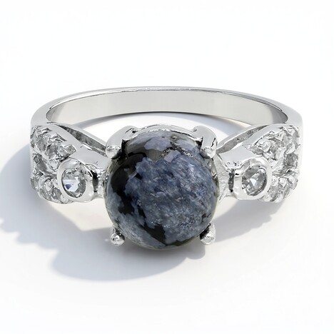Anello in argento con Ossidiana Fiocco di Neve