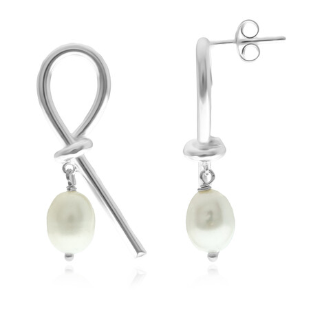 White Freshwater Pearl Silver Earrings (Joias do Paraíso)