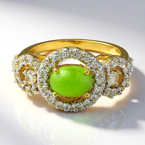 Anello placcato in oro con Crisoprasio Imperiale