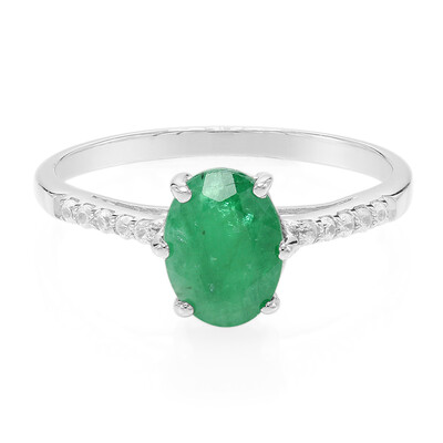 Anello placcato in platino con Smeraldo Bahia