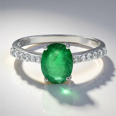 Anello placcato in platino con Smeraldo Bahia
