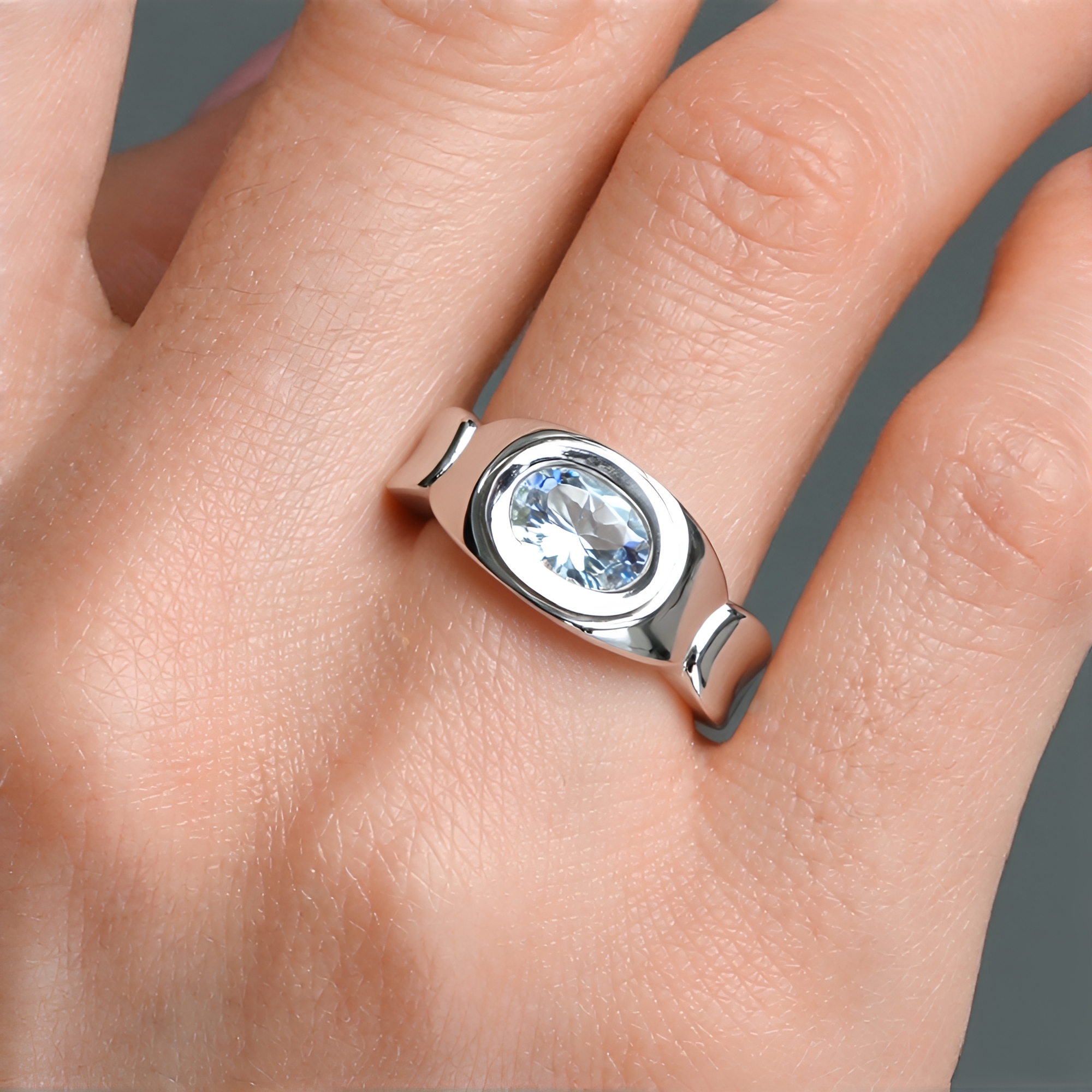 Solitaire Tanzanite Bague, 925 Argent Sterling Coupe Ovale Bague de