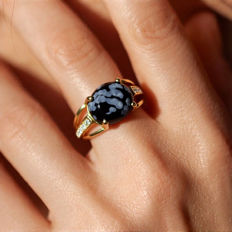 Snowflake Obsidian Silver Ring