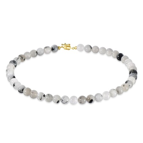 Zilveren halsketting met zwarte rutielkwartskristallen