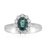 Zilveren ring met een Petrolkleurige saffier