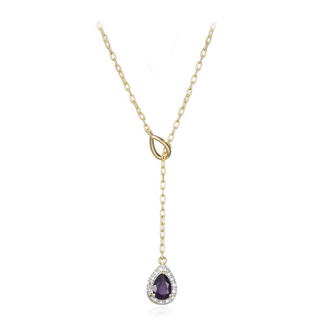 Messing halsketting met een Zambia-amethist (Juwelo Style)
