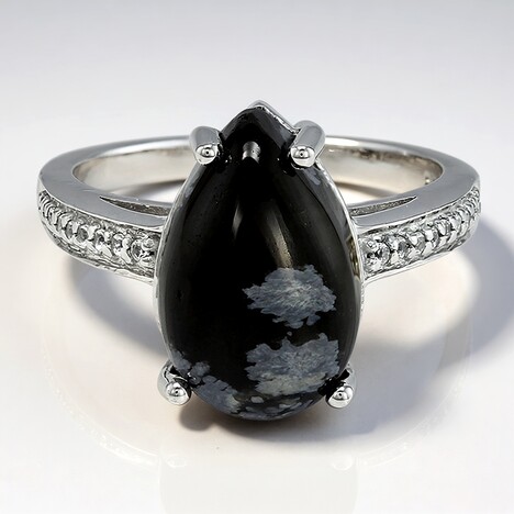 Anello in argento con Ossidiana Fiocco di Neve