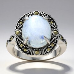Anello in argento con Pietra di Luna Arcobaleno (Annette classic)