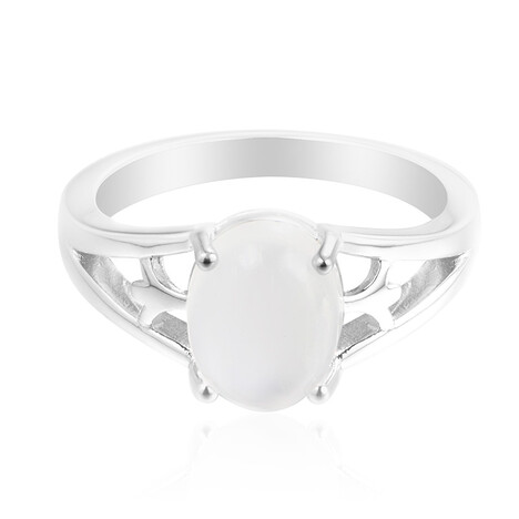 Anillo en plata con Piedra de luna arco iris de Tanzania