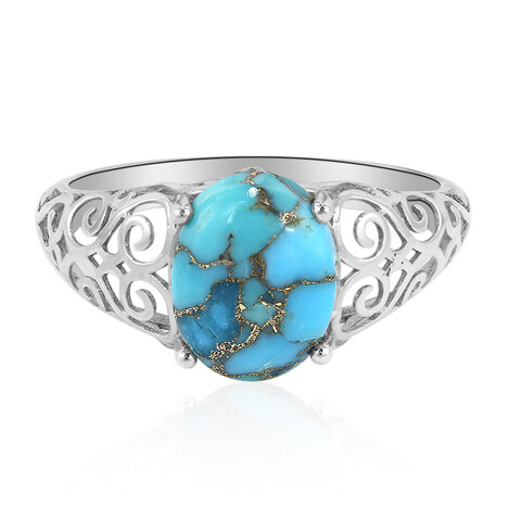 Bague en argent et Turquoise cuivrée bleue