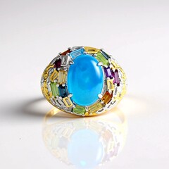 Bague en argent et Opale Paraïba