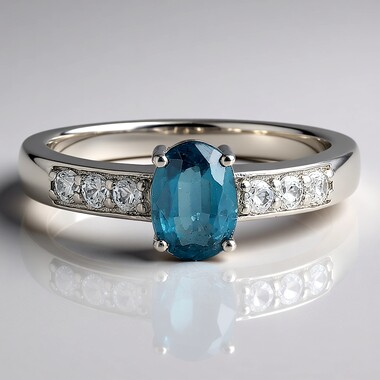 Anello in argento con Cianite Blu Foglia di Tè