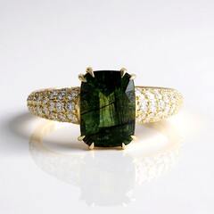 Bague en or et Péridot à inclusions de ludwigite (de Melo)