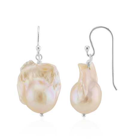 Peach Freshwater Pearl Silver Earrings (TPC)