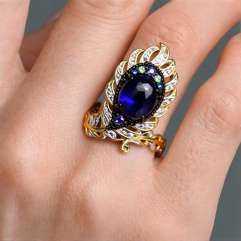 Anillo en plata con Ópalo azul de Etiopía (Gems en Vogue)