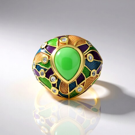 Bague en argent et Calcédoine verte (Adela Silber)