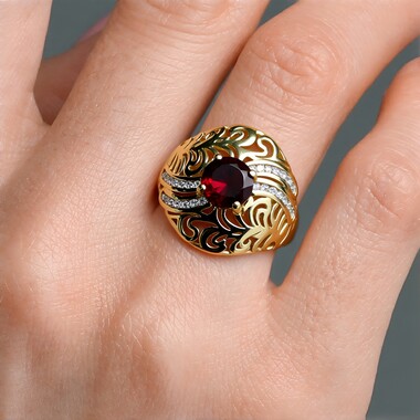 Rhodolith-Goldring (Ornaments by de Melo)