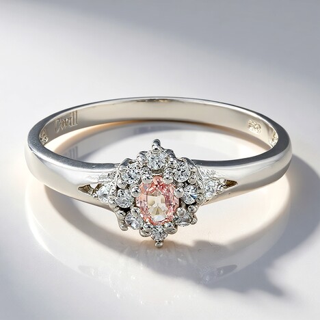 Anello placcato in platino con Zaffiro Padparadscha