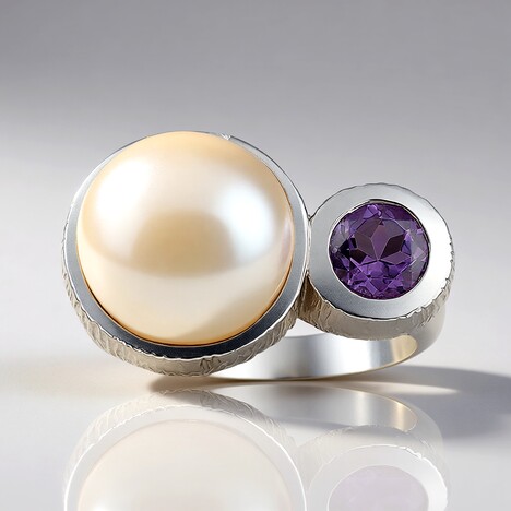 Anello in argento con Perla d'Acqua Dolce Bianca (Michelle Albala)
