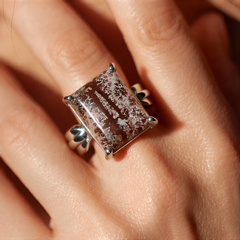 Bague en argent et Jaspe dendritique de Sonora