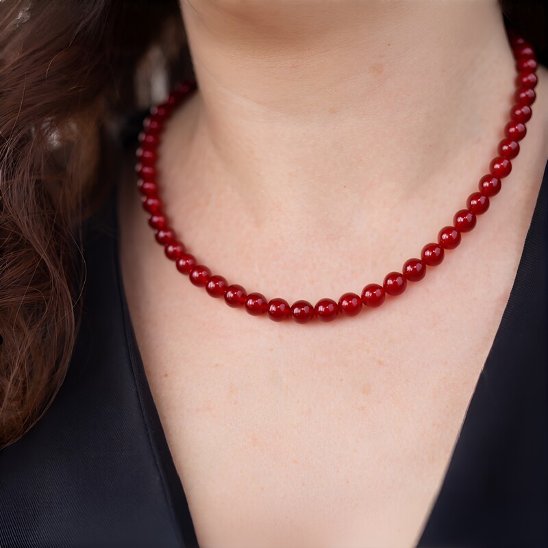 Zilveren halsketting met Rode onyxen