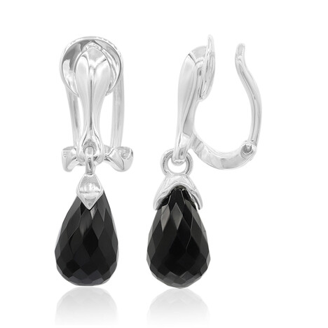 Zilveren oorbellen met zwarte agaten