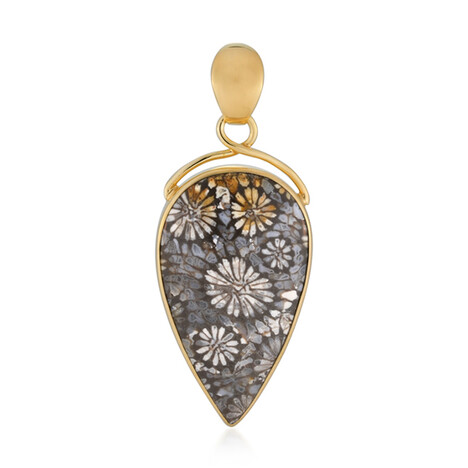 Versteinerte Koralle-Silberanhänger (Bali Barong)