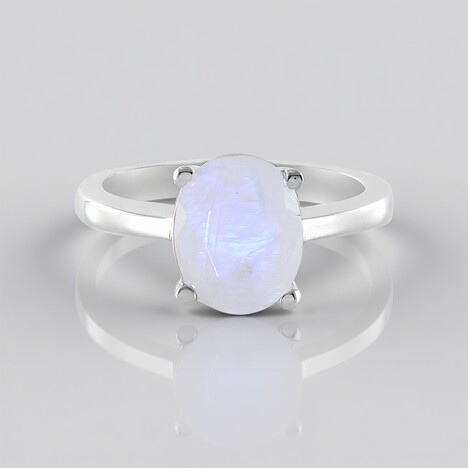 Bague en argent et Pierre de Lune arc-en-ciel