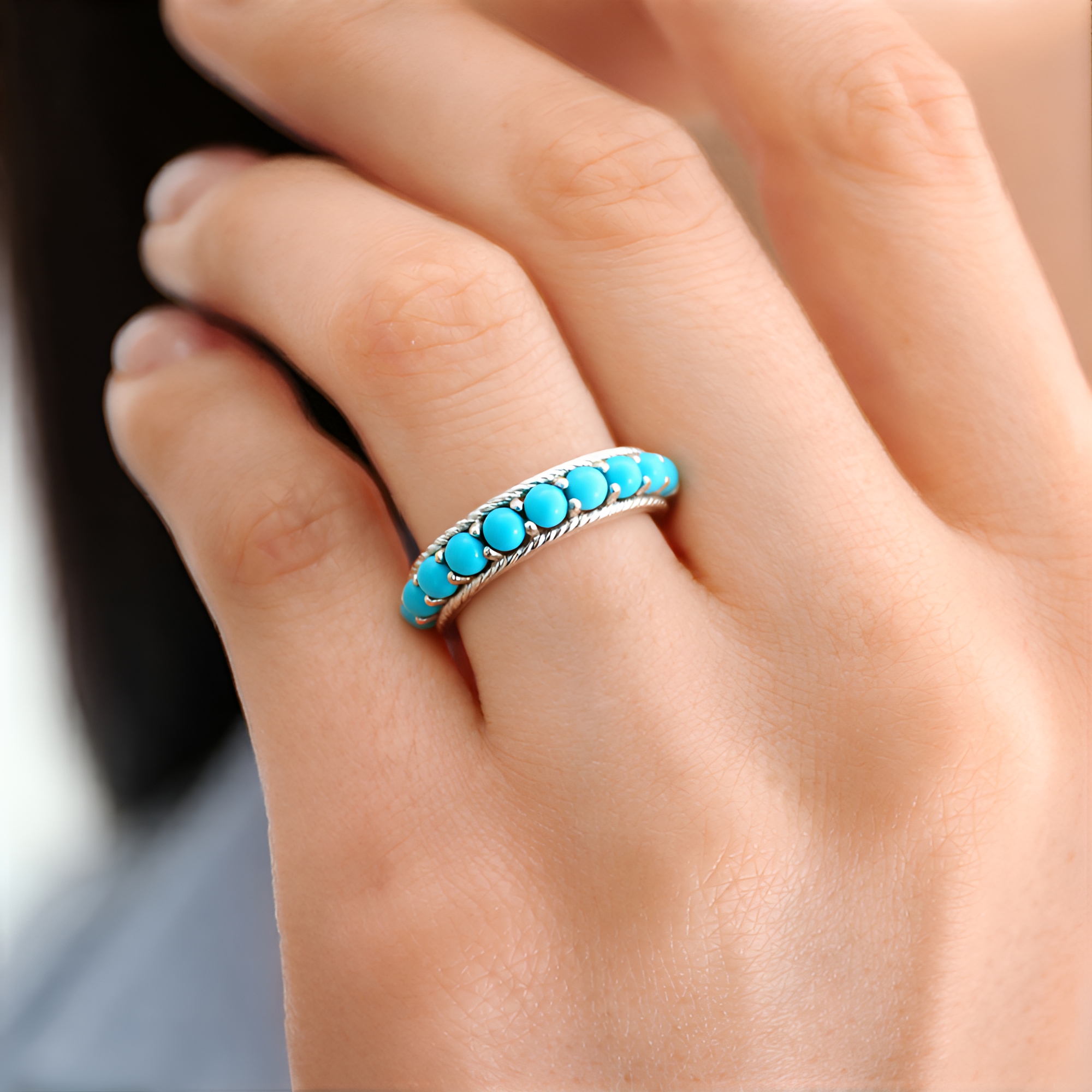 Anello In Argento Sterling 925 Con Turchese Ostrica | Fatto A Mano In India | Tutte Le Misure Disponibili