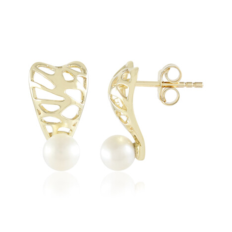 Weiße Süßwasserzuchtperlen-Goldohrringe (Ornaments by de Melo)