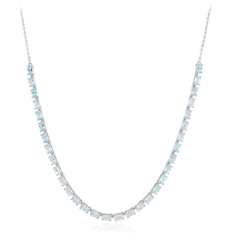 Zilveren halsketting met hemel-blauwe topaasstenen