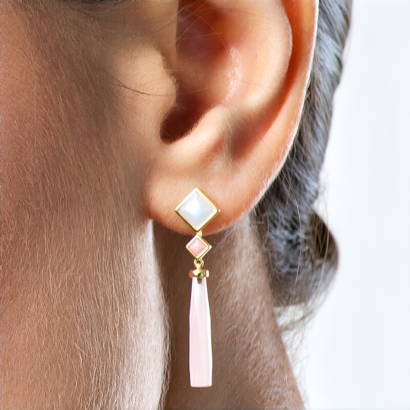 Boucles d'oreilles en argent et Calcédoine rose (KM by Juwelo)
