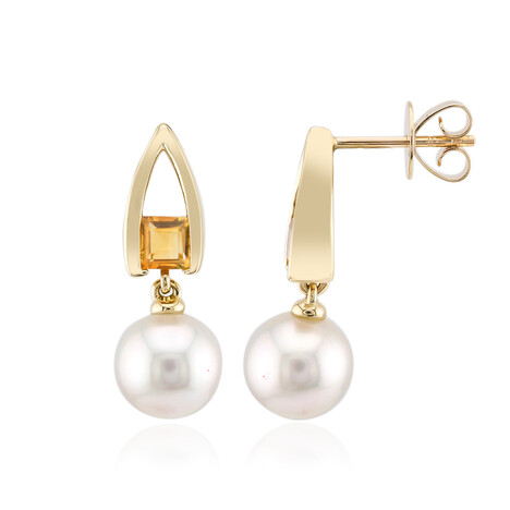 Pendientes en oro con Perla blanca del mar del sur (Michelle Albala)