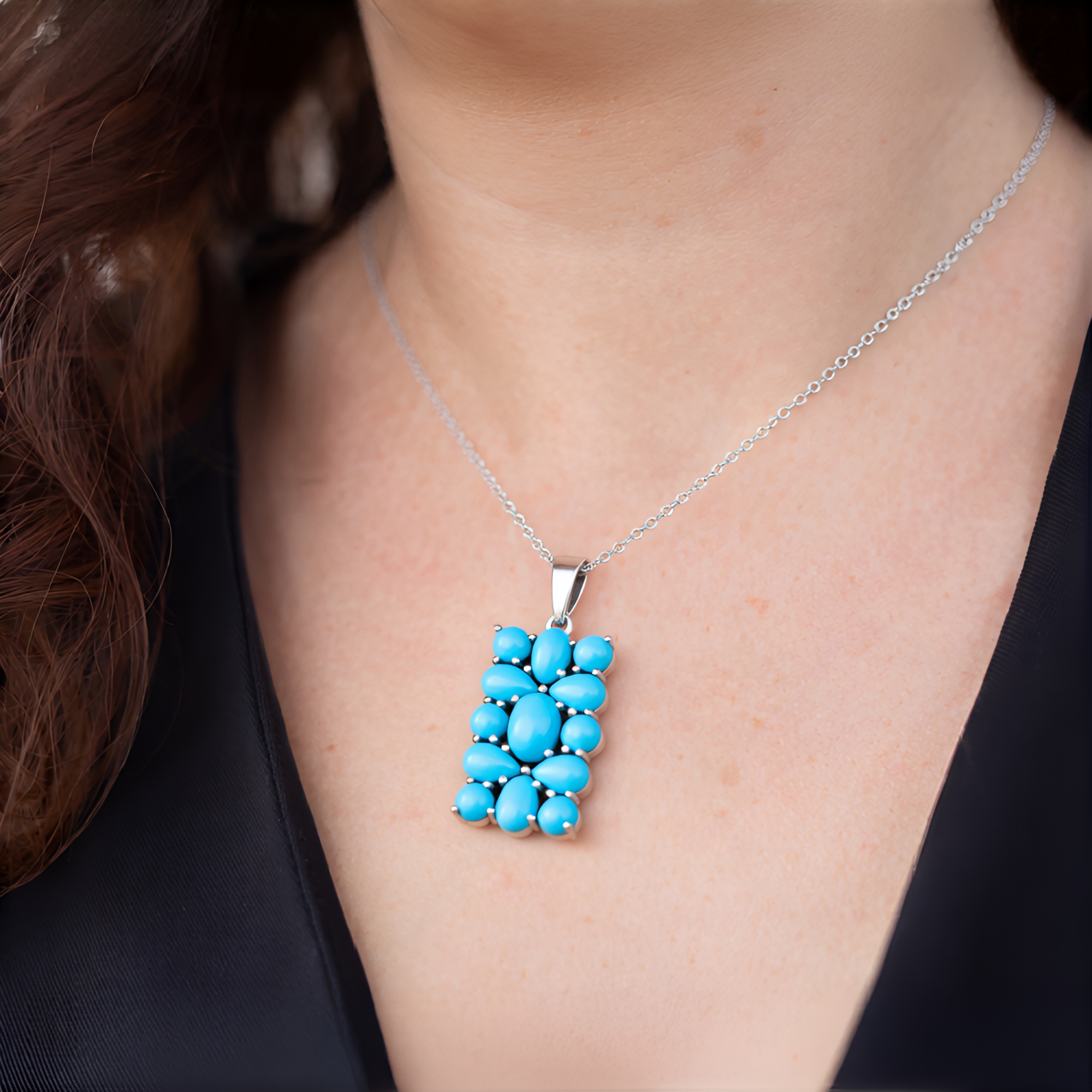 Collana Ciondolo Sirena Argento E Turchese – Coda Lunga Con Catena 18 Pollici