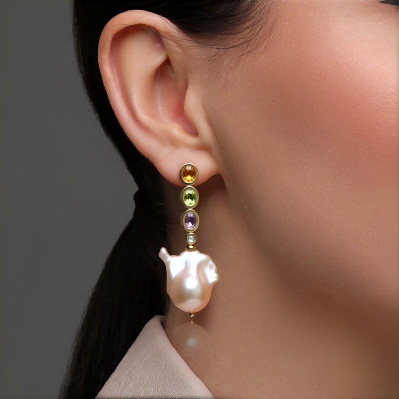 Pfirsichfarbene Süßwasserzuchtperlen-Silberohrringe (TPC)