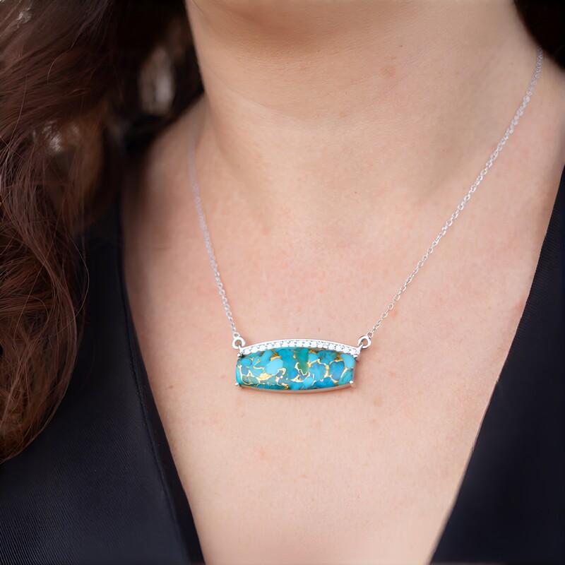 Blauer Mohave-Kupfer-Türkis-Silbercollier (Faszination Türkis)