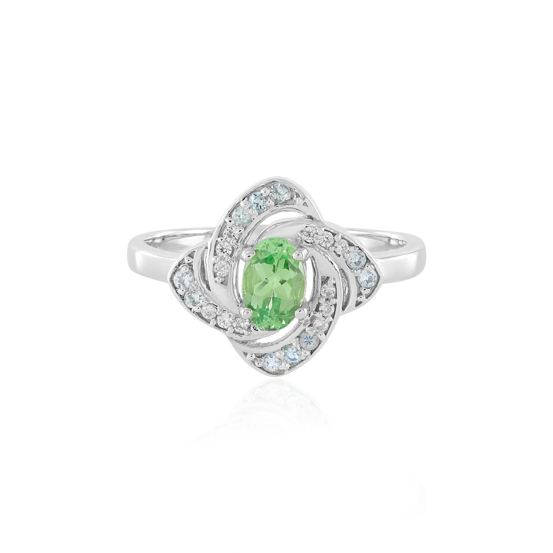 Chic Tanzanian Tsavorite & Topaz Silver Ring, 0.642ct