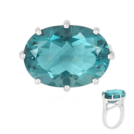 Bague en argent et Fluorite bleu pétrole de Belgique