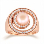 Bague en argent et Perle Ming couleur pêche (TPC)