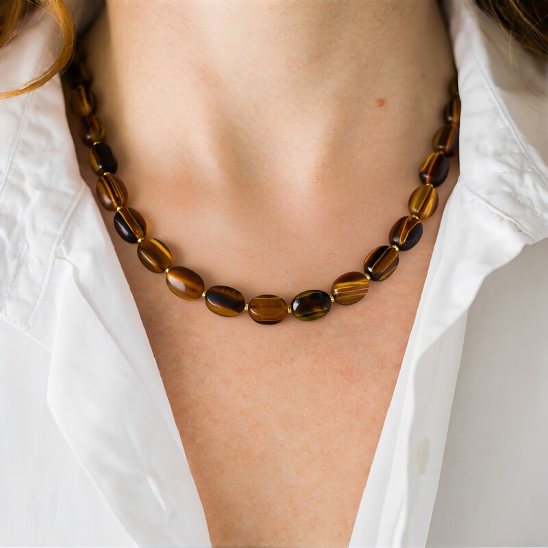 Zilveren halsketting met tijgerogen