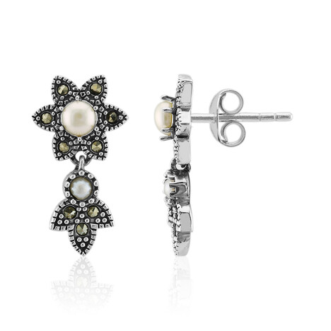 Boucles d'oreilles en argent et Perle blanche de culture d'eau douce
