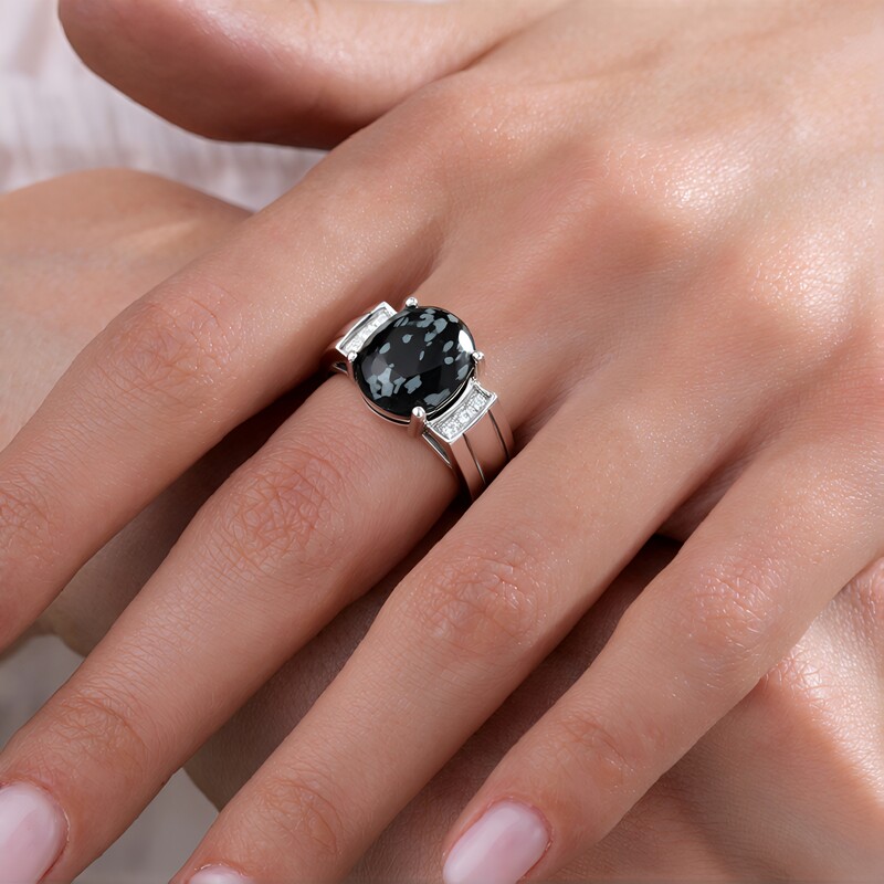 Bague en argent et Obsidienne Flocon-de-Neige