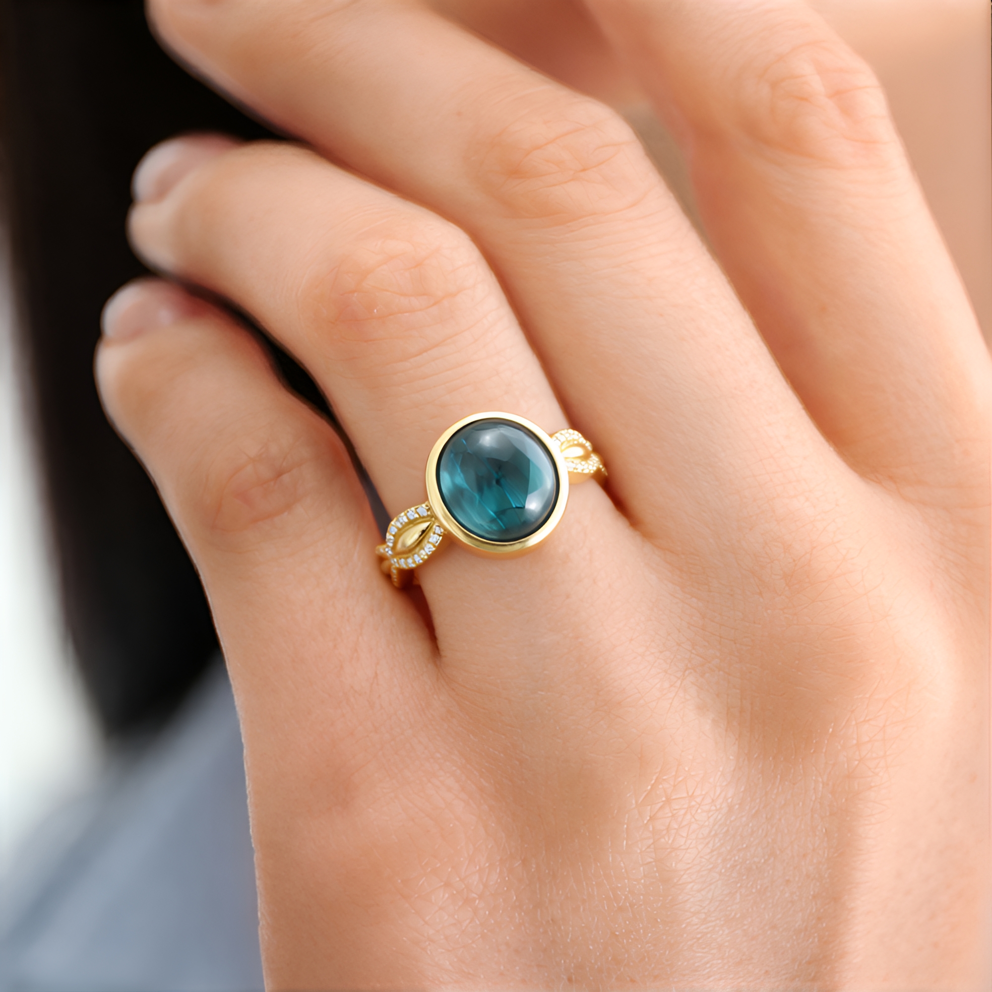 Anello Con Occhio Di Gatto In Titanio Per Uomo E Donna | Terapia Linfatica E Disintossicante | Argento/Oro