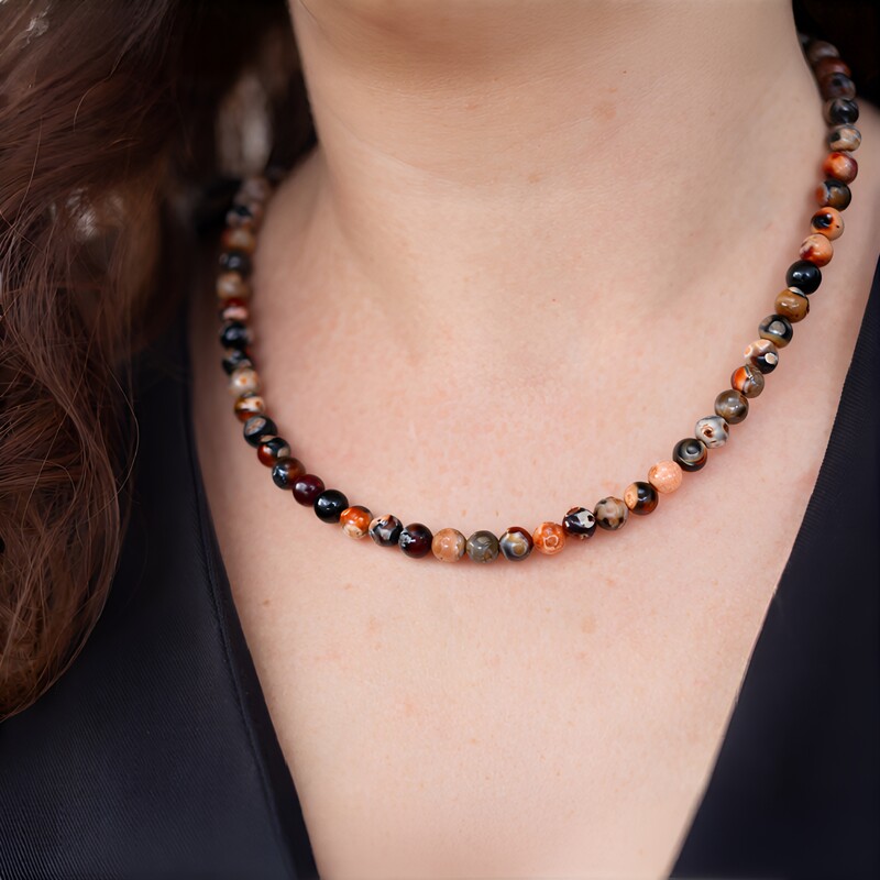 Schwarzer Gu Jiao-Achat-Silberhalskette