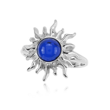 Anillo en plata con Ámbar colombiano azul (dagen)