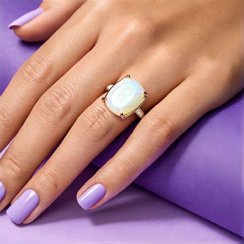 Zilveren ring met een parel-glinster glitterkwarts