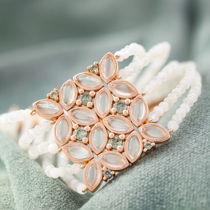 Brazalete en plata con Piedra de luna verde (KM by Juwelo)